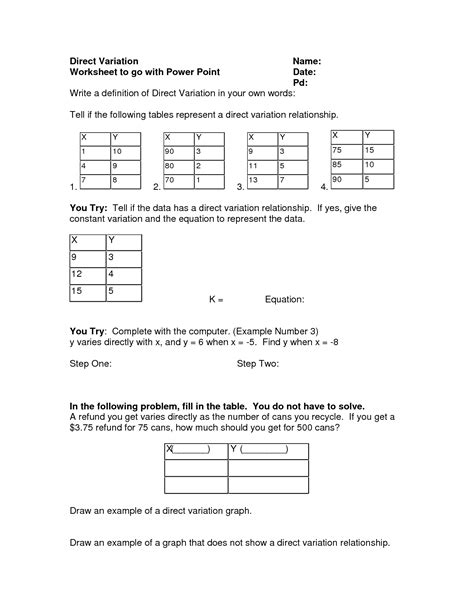 Image result for Direct Variation Practice Worksheet