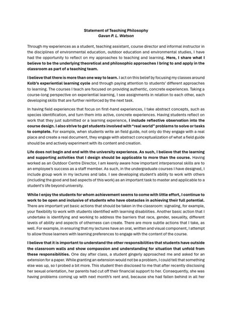 Toradh íomhá ar Teaching Philosophy Statement Sample PDF