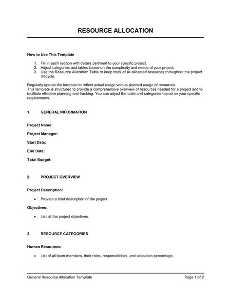 Toradh íomhá ar Resource Allocation Overview Template