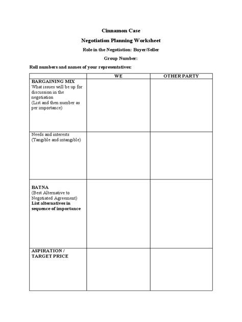 Toradh íomhá ar Alex Pre-Negotiation Worksheet