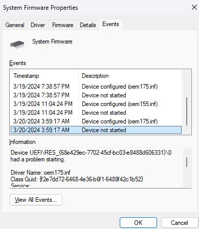 Toradh íomhá ar Device Manager System Firmware Error