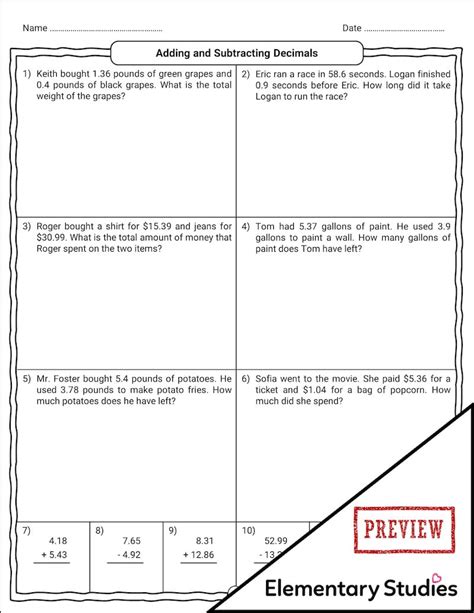 Afbeeldingsresultaten voor Decimal Single Step Word Problems