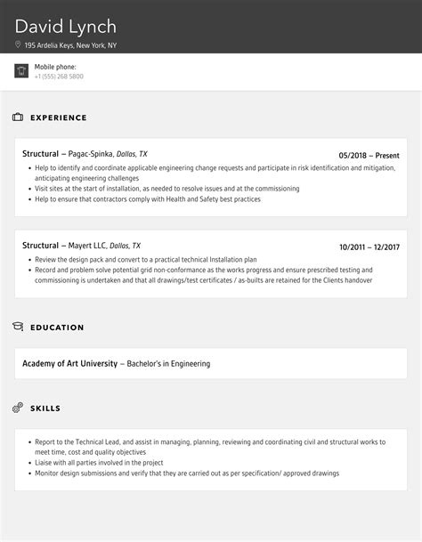 Image result for Experienced Structural Resume Pattern