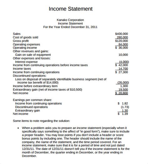 Toradh íomhá ar Income Statement PDF Form