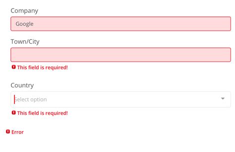 Error Field UI に対する画像結果