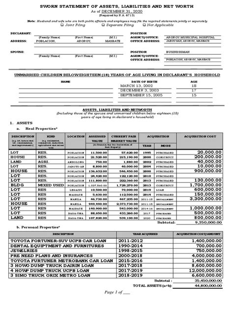 Image result for SALN Form Example