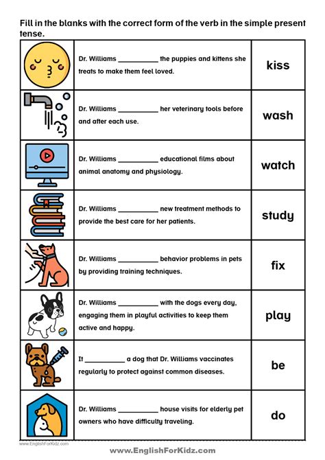 Toradh íomhá ar Simple Present Worksheet Fill In
