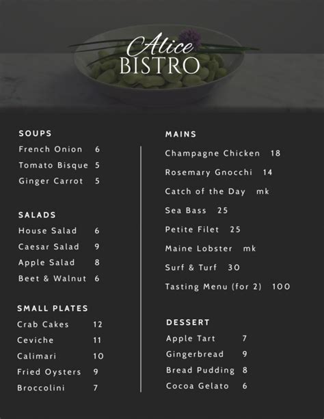 Image result for Bistro Restaurant Menu