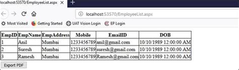 Export to PDF Employee Table に対する画像結果