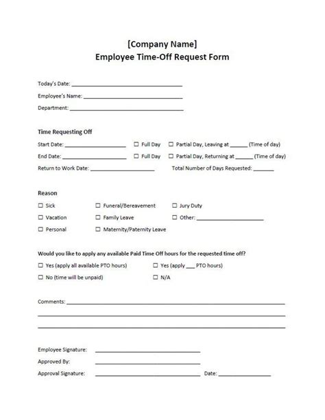 Image result for Employee Time Off Request Form