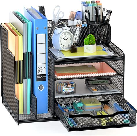 Amazon.com: VIVSOL Desk Organizer with Mesh File Holder, 4-Tier Office ...