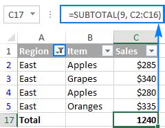 Toradh íomhá ar Excel Subtotal Function Examples
