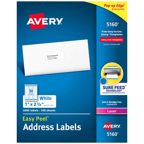 Avery Easy Peel Address Labels, Sure Feed Technology, Permanent ...