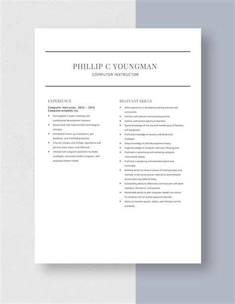 Image result for Computer Science Instructor Work History Template