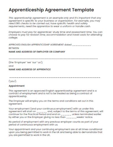 Image result for Apprenticeship Contract Example