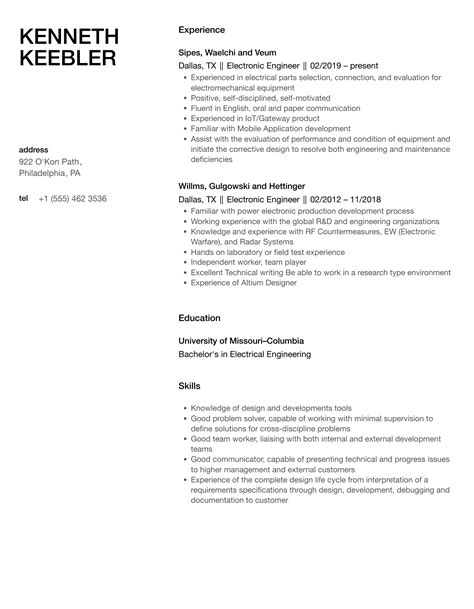 Toradh íomhá ar Electronics Engineer Resume Sample