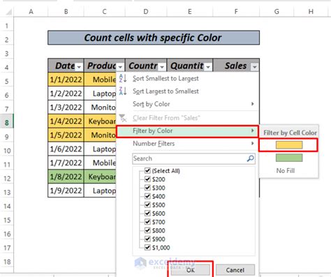 Image result for Excel Count Cells with Color Fill