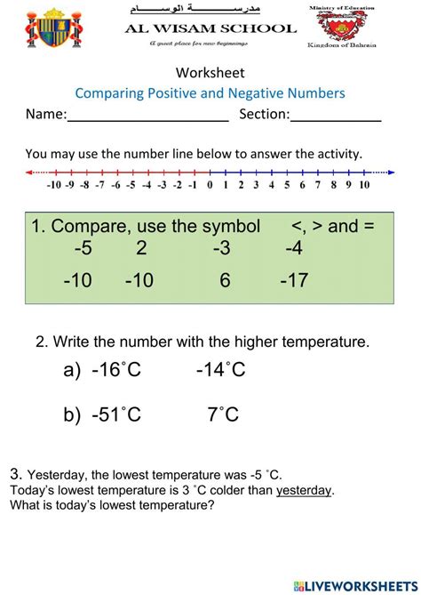Image result for Representing Negative Numbers Worksheet