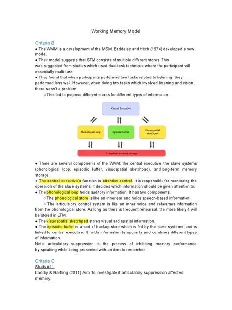 Image result for Working Memory Model Evaluation