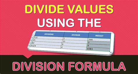 Image result for Excel Formula without Function for Division