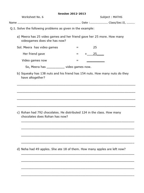 Résultat d’images pour CBSE Class 2 Maths Chapter 1 Worksheet