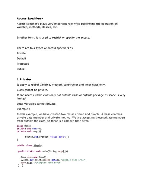 Image result for Scope of Access Specifiers in Java