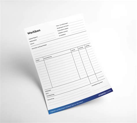 Image result for Werkbon Voorbeeld Excel