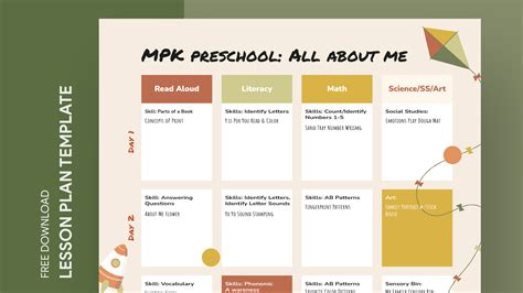 Image result for Weekly Lesson Plan for Preschool Sample