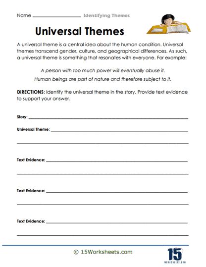 Image result for Find the Theme Worksheet