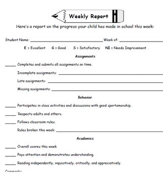 Image result for Weekly Behavior Progress Report