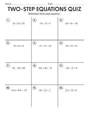 Afbeeldingsresultaten voor 2 Step Equations Whole Numbers Worksheet