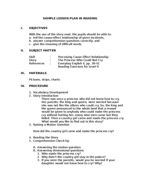 Image result for Example of Reading Lesson Plan