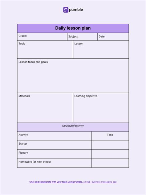 Toradh íomhá ar Daily Lesson Plan Sample