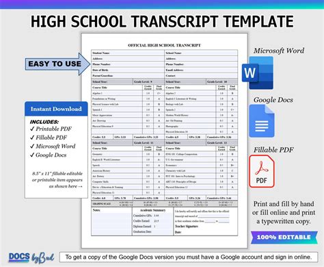 Afbeeldingsresultaten voor Editable High School Transcripts