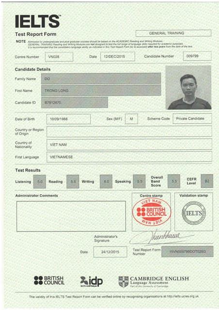 Image result for IELTS Test Official Certificate