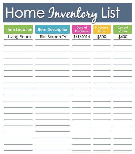 Image result for Free PDF Home Inventory Template