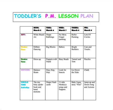 Image result for Weekly Lesson Plan for Preschool Sample