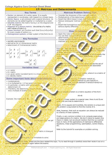 Afbeeldingsresultaten voor Matrix Math Cheat Sheet