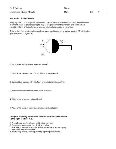 Afbeeldingsresultaten voor Reading Station Models Worksheet Answer Key