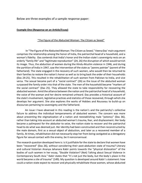 Toradh íomhá ar Response Paper Sample