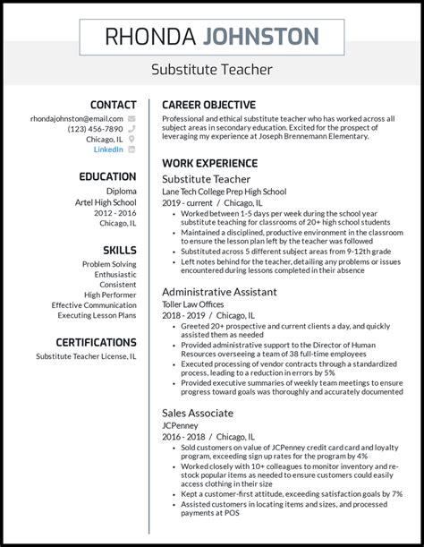Image result for Teacher Resume Objective Statement Examples