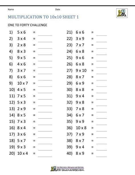 Image result for Multiplication Drill Worksheets