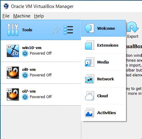 Toradh íomhá ar Oracle VirtualBox Manager GUI