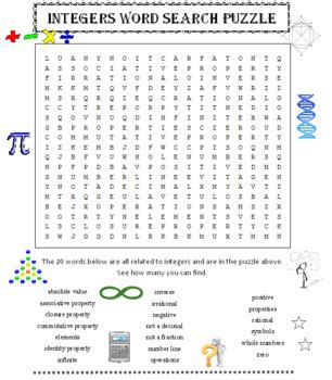 Afbeeldingsresultaten voor Integers Word Search Answer Key