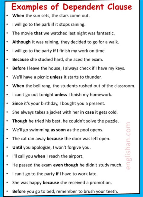 Image result for Types of Dependent Clause