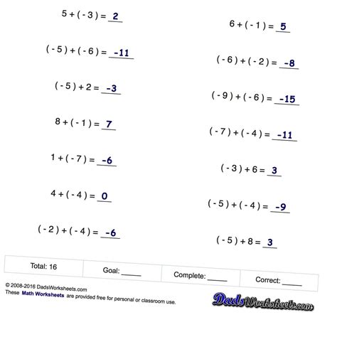 Image result for Negative Number Addition Worksheets