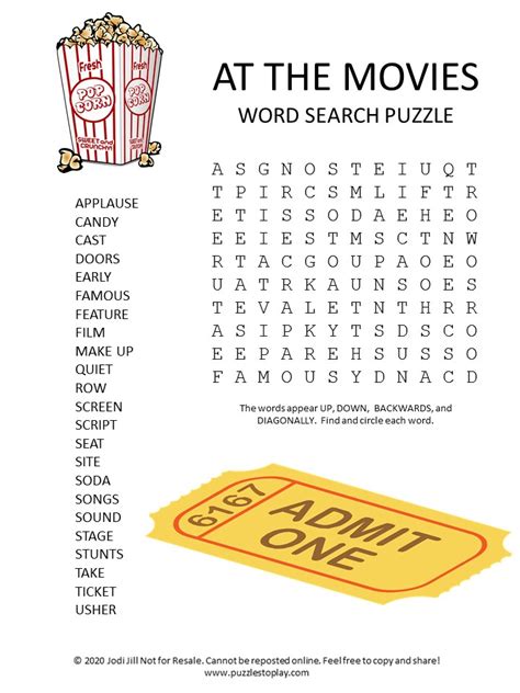 Afbeeldingsresultaten voor Popular Films Word Search Answer Key