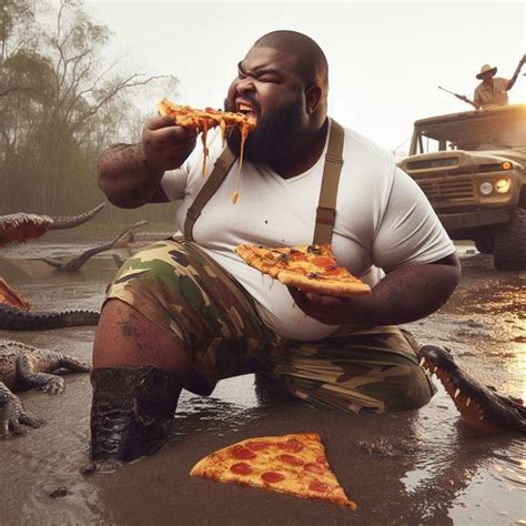 Image result for Guy Eating Pizza in Swamp with Alligator