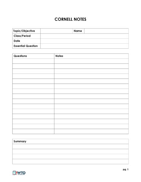 Cornell Notes Template Free に対する画像結果
