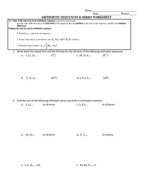 Arithmetic Sequence Word Problems Worksheet に対する画像結果